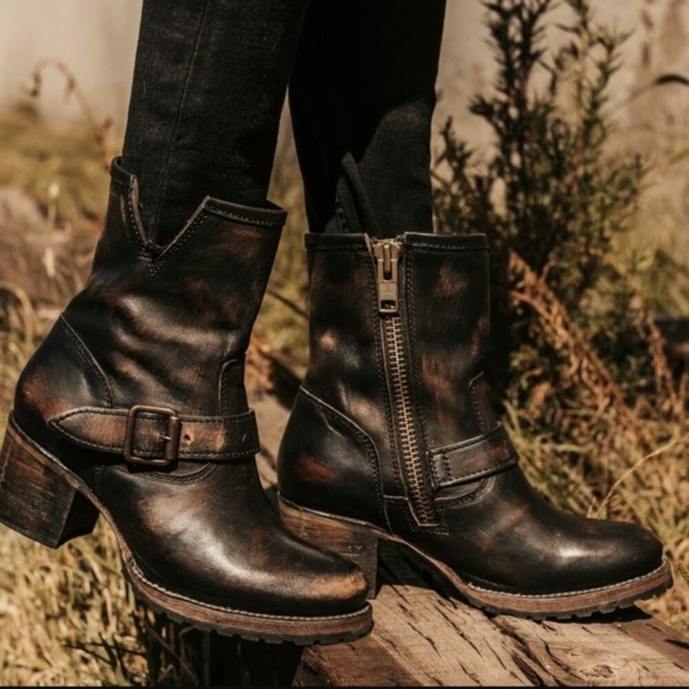 Freebird by Steven - Distressed Leather Heeled Ankle Boots